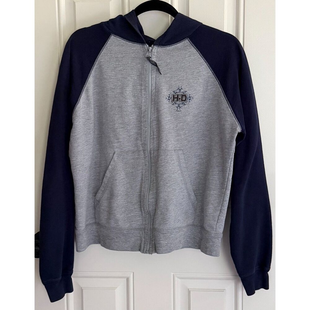 Vintage Harley Davidson Gutter Ridge 2004 Women's Navy/Gray Hoodie size M Y2K